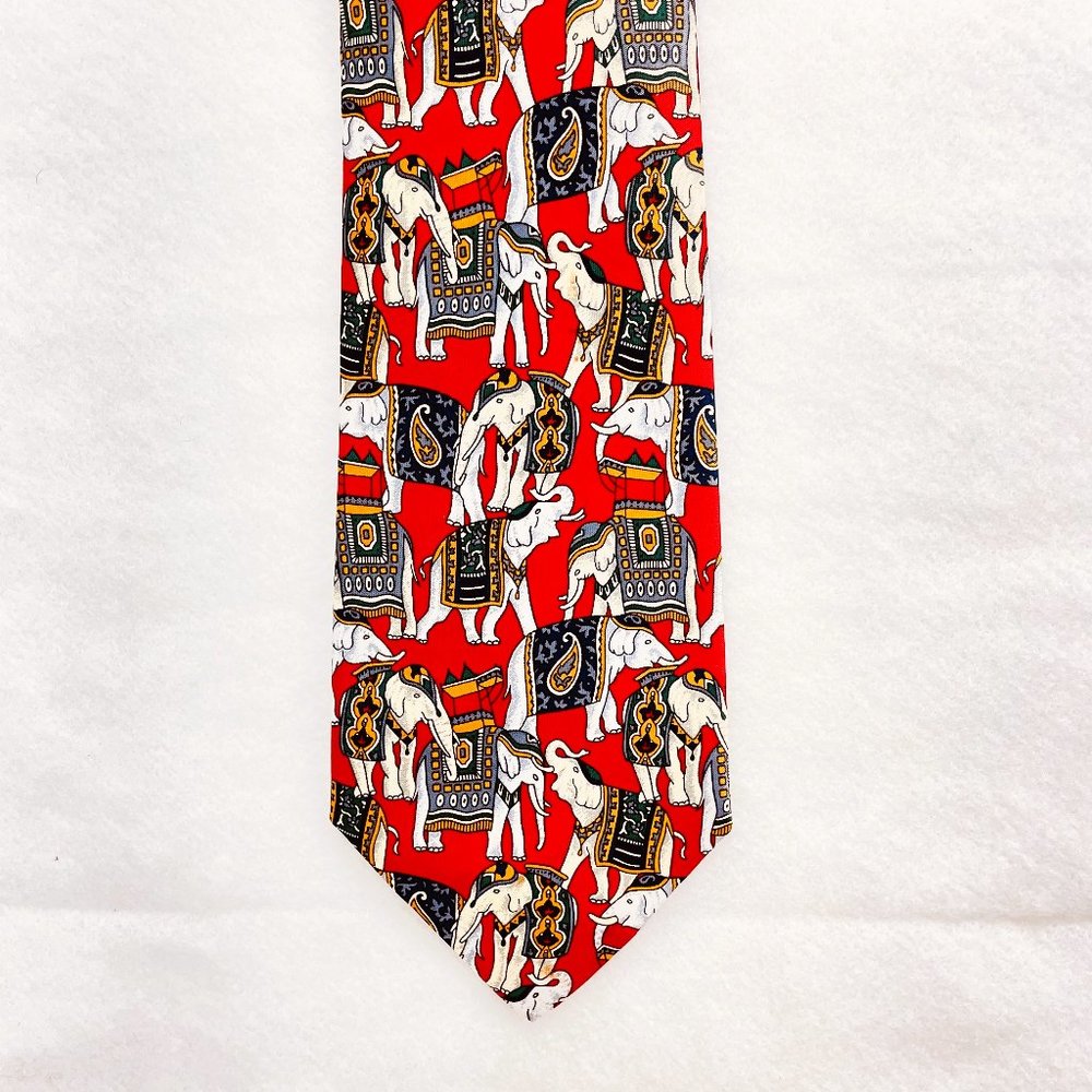 Rene Chagal Handmade Necktie Silk Circus Elephants Design L59"